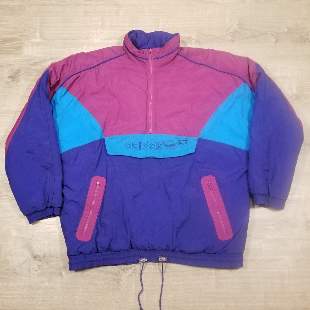 Vintage Adidas Half Zip Color Block Trefoil Mens Coat Jacket Large 80s 90s